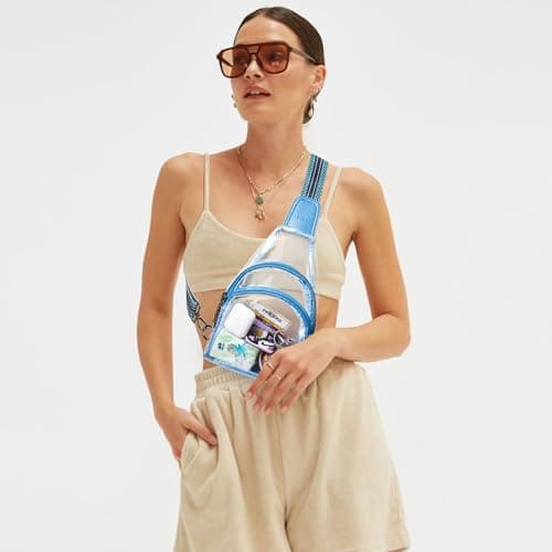 LATMAP Clear bags Stadium Approved Crossbody Fanny Pack Sling Bag Backpack Purses for Women Men for stadium events Unisex Blue - Thumbnail 2
