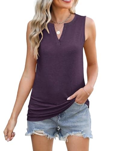 Womens Tank Tops Loose Fit V Neck Tank Tops for Women Summer Casual Sleeveless Shirts Purple S - Thumbnail 5