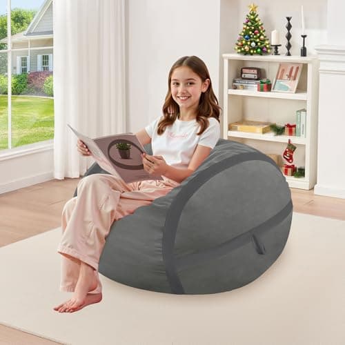 HABUTWAY 2ft Bean Bag Chair Bean Bag Chairs with Memory Foam Filled, Beanbag Chair with Dutch Velvet Cover, Comfy Chairs for Living Room, Bedroom, Dorm, Dark Grey - Image 1