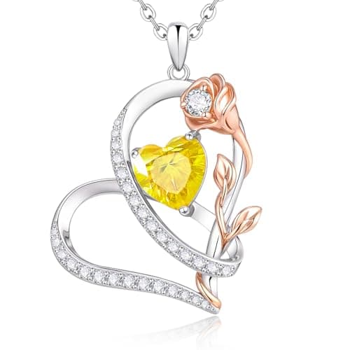 Rose Heart Birthstone Necklace for Women - Dainty 925 Sterling Silver Necklaces for Women Trendy CZ Pendant Necklace Jewelry Birthday Anniversary Christmas Gifts for Girlfriend Mom Lady Daughter - Image 1
