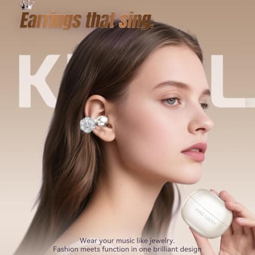 King Lucky i121 Open Ear Clip On Earbuds Wireless Bluetooth Ear Clip Headphones with Mic,Noise Cancelling, Waterproof IPX4,for Small Ears,Perfect for Running,Sports,Glasses Wearers (02-White) - Thumbnail 2