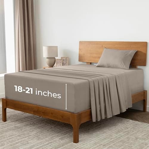 Mellanni Extra Deep Twin Sheets - 3 PC Iconic Collection Bedding - Hotel Luxury, Ultra Soft, Cooling Bed Sheets - Wrinkle, Fade, Stain Resistant (Twin, Tan) - Image 1