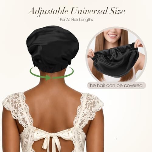 Satin Silk Bonnet for Sleeping Women Men, LC-dolida 2-in-1 Adjustable Hair Bonnet for Curly & Natural with Sleep Mask, Reduce Frizz, Lock in Moisture, Prevent Breakage and Tangles,for Skin Care,Travel - Thumbnail 6