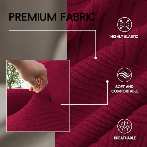 Cushonix Oversized Recliner Chair Covers,4-Piece Stretch Geometric Strokes Jacquard Reclining Chair Slipcovers,Furniture Protector with Side Pocket,Soft Breathable Couch Cover,Wine Red - Thumbnail 3