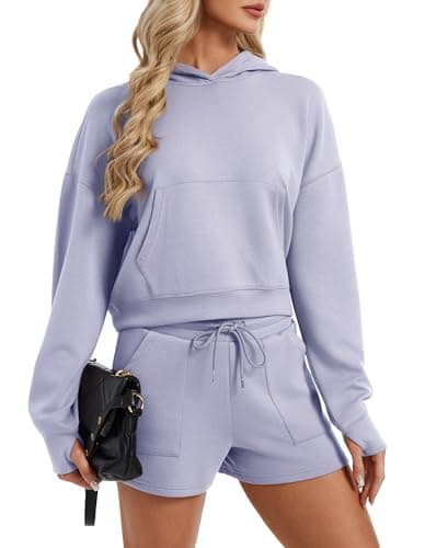 SPECIALMAGIC Women's 2 Piece Scuba Hoodie and Shorts Set Cozy Stretchy Sweatsuit Set Athleisure Outfit Lounge Street Dusty Blue XX-Large - Image 1
