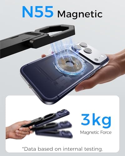 LULULOOK Rugged Magnetic Phone Tripod Stand for iPhone/Pixel 10 - Portable Strong Magnetic Phone Holder for Magsafe - Tripod Mount for iPhone 13/14/15/16/17 Pro Max & Air (Black) - Thumbnail 3