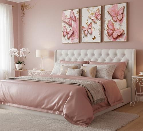 RAQXZHSW 3Pcs Pink Gold Butterfly Canvas Wall Art 12x16Inch - Thumbnail 5