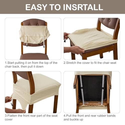 Genina Waterproof Seat Covers for Chairs Seat Covers for Dining Room Chair Slipcovers Kitchen Chair Covers Dining Chair Covers - Thumbnail 6