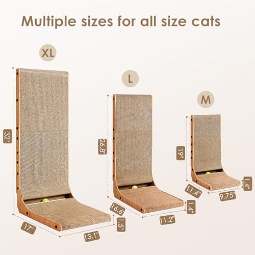 EHEYCIGA Cardboard Cat Scratcher for Indoor Cats, 26.8 Inch L Shaped Vertical Cat Scratching Board with Ball Cat Toy, Large Cat Scratcher Pad, Brown - Thumbnail 6