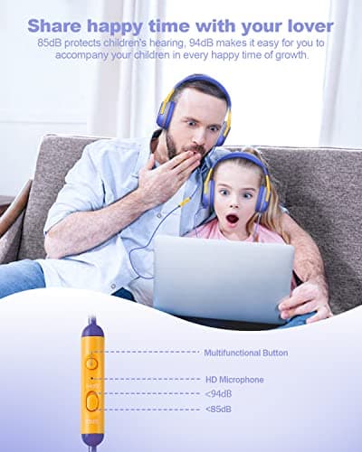 Kids Headphones Wired with Microphone for ipad Computer Laptop for Boys Girls Volume Limit Foldable Over Ear Headset for School 3.5mm Jack - Thumbnail 4