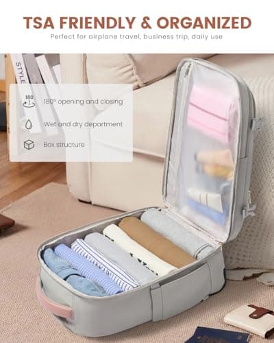 LOVEVOOK 50L Rolling Backpack with Wheels, 18 Inch Carry On Luggage for Women, Water Resistant Wheeled Travel Backpack, Flight Approved Underseat Trolley Bag for Business, Overnight Trips, College - Thumbnail 4