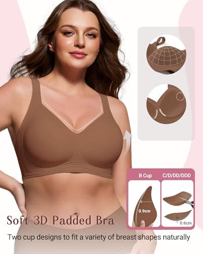 As Fairy Women's Supportive Wireless Bra Full Coverage No Underwire Plus Size Seamless Bralette for Large Breasts(Coffee 36DD) - Thumbnail 2