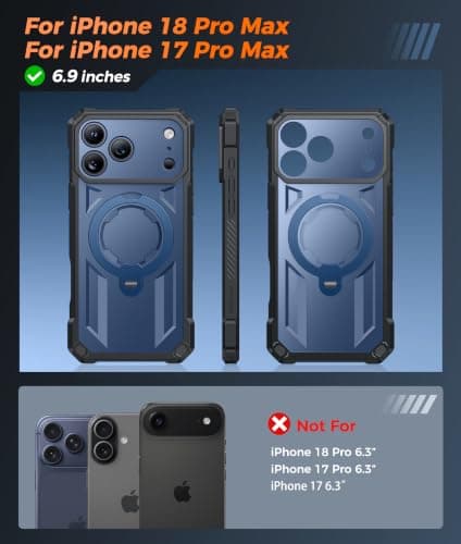 FNTCASE for iPhone 17 Pro-Max Case: [360 Spin Magnetic Ring Kickstand] [Compatible for MagSafe] [Screen Protector] Heavy Duty Military Grade Protection Protective Phone Case with Stand Blue - Thumbnail 2