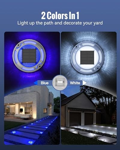 Solar Driveway Lights Dock Lights Waterproof 4 Pack, 2 Colors in 1, LED Solar Deck Lights for Outside, Solar Powered Ground Lights for Warning Driveway Stair Step Pathway(Blue & White) - Thumbnail 2