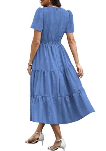 RUMIA Maxi Dress for Women Summer Casual Short Sleeve V Neck Beach Dress with Pockets BlueGray 2XL - Thumbnail 5