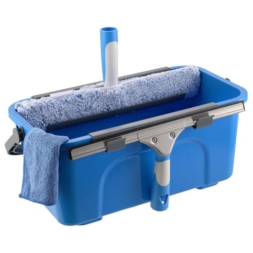Mitclear Professional Window Cleaning Kit with Bucket 3 Gallon, 14'' Silicone Squeegee, 14'' Microfiber Scrubber, Cloth, Window Washing Equipment Cleaner Tools, Commercial & Home, Car, Outdoor