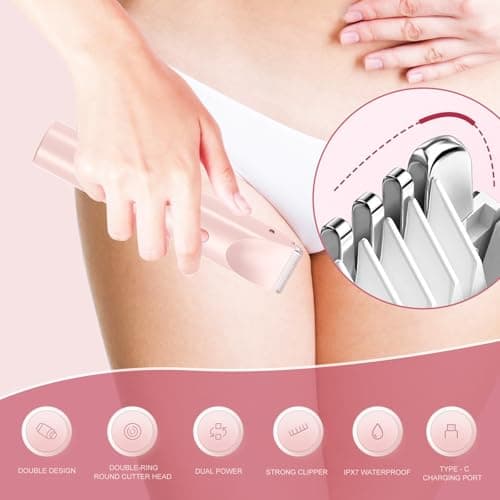 Dermave Bikini Shaver,Bikini Trimmer for Women,2 in 1 Dual Head Waterproof & Painless Electric Razors for Pubic Hair(Pink) - Thumbnail 5