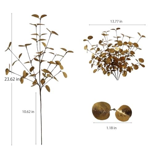 siqifloral 4PCS 24" Gold Artificial Eucalyptus Stems – Faux Eucalyptus Leaves Christmas Greenery for Vase Decoration, Rustic Home Table Centerpiece, Wedding & Farmhouse Decor - Thumbnail 2