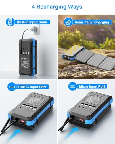 GULLVEN Solar Power Bank 20000mAh, 4 Built-in Cables, PD22.5W Portable Charger - Thumbnail 5
