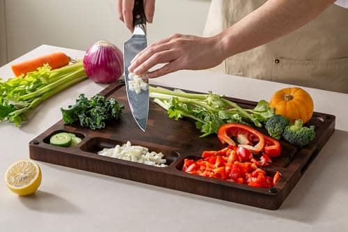 THETCHRY Walnut Wood Cutting Boards for Kitchen, End Grain Chopping Board Double Sided, Large Cutting Board with Handle, Charcuterie Butcher Block for Meal Prep & Serving with Gift Box, 17"×13"×1" - Thumbnail 5