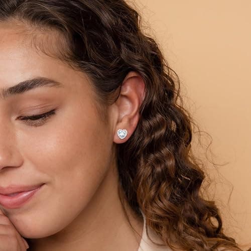 BAYLAY White Topaz Earrings for Women, April Birthstone Earrings, S925 Sterling Silver Heart Stud Earrings with Cubic Zirconia, Birthday Jewelry, Birthday Gift for Women Mom Grandma - Thumbnail 3