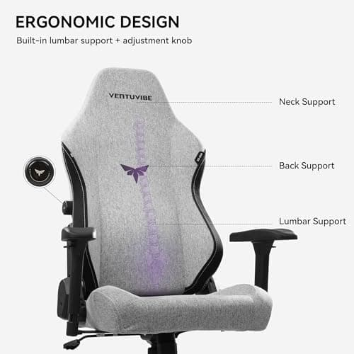 VENTUVIBE Gaming Chair - High Back Ergonomic Computer Chair with Lumbar Support, Video Game Chair-4D Adjustable Armrests,170° Reclining & 320lb Capacity,Fabric,Gray - Thumbnail 4