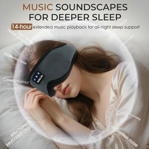 BeMyLady Sleep mask Headphones,100% Blackout 3D Zero Eye Pressure Bluetooth Sleep mask Breathable Eye mask with Bluetooth Headphones Sleep Headphones for Side Sleepers, 14H Playtime&Bluetooth 5.4 Grey - Thumbnail 4