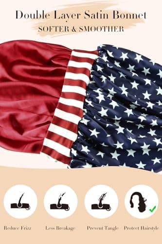 Vettres Satin Lined Sleep Cap Silk Bonnet Double Layer Bonnet with Tie Satin Hair Bonnet for Sleeping Flag - Thumbnail 5