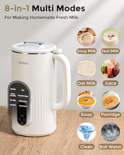Kuhuz Nut Milk Maker,32oz Automatic Soy Milk Machine For Homemade Almond,Oat,Coconut Plant Based & Non-Dairy Beverages,12H Time Delay,Auto-Clean,Keep Warm,Cream White - Thumbnail 2