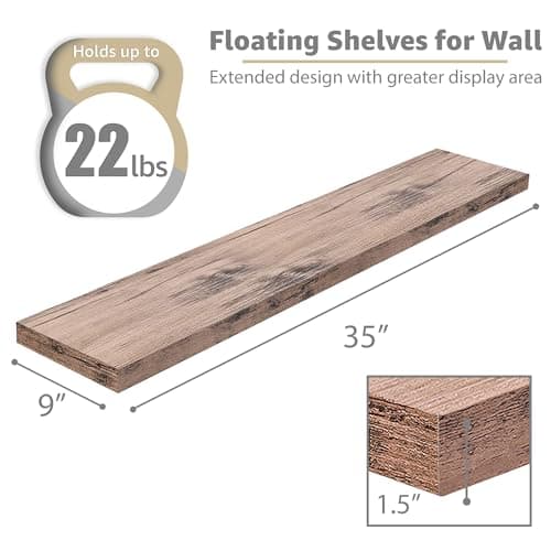 Sorbus Floating Shelves for Wall - 35 Inch Long Bathroom Shelves, Wall Decor for Bedroom, Kitchen, Living Room & Book Storage - Mounted Floating Shelf with Invisible Brackets (Mahogany, 3 Pack) - Thumbnail 3