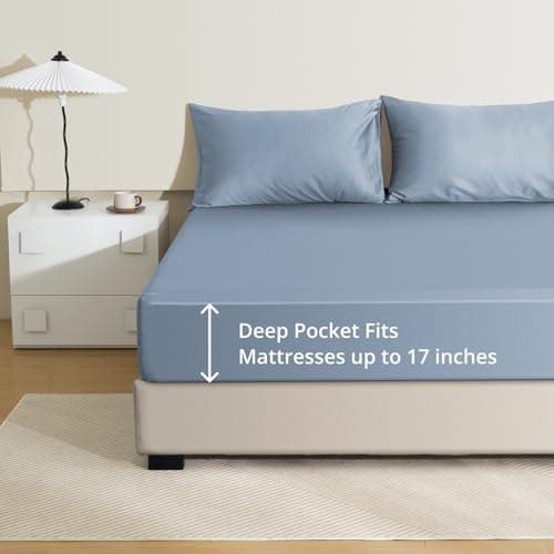 King Fitted Sheet Only with Drawstring and 360° Elastic Strap for Tight Fit, 100% Long-Staple Cotton Fitted King Sheet, Luxury Soft and Comfort, No Slippage, Deep Pocket Fits 9" to 16" Mattress - Thumbnail 5