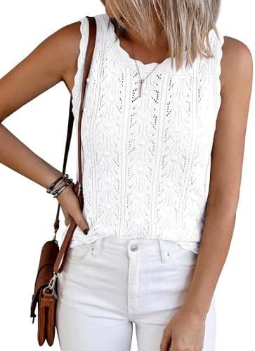 BTFBM Crochet Tank Tops for Women Hollow Out Sleeveless Loose Sweater Vest Top Summer Spring 2026 Beach Vacation Clothes(White, X-Large) - Image 1