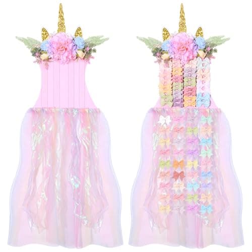 Unicorn Bow Holder for Girls Hair Bows, Baby Hair Bow Organizer Wall Hanging Display for Nursery Room Decor - Image 1