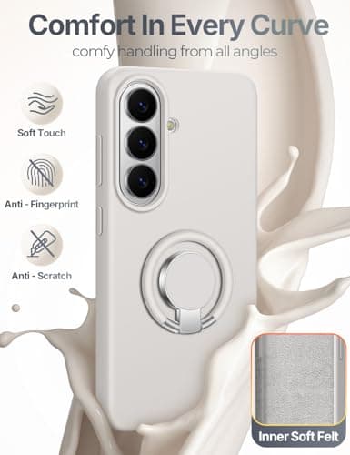 XYZ for Samsung Galaxy S26 Plus Case with Stand, 360°Rotatable Soft Ring Kickstand, Premium Liquid Silicone Phone Cover with Microfiber Lining, Shockproof Protective for S26 Plus,Stone - Thumbnail 2