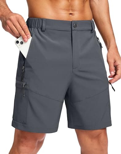 Pudolla Men's Hiking Cargo Shorts Lightweight 7" Travel Casual Shorts for Men Golf Work Outdoor with 5 Zipper Pockets(Deep Grey 3X-Large)