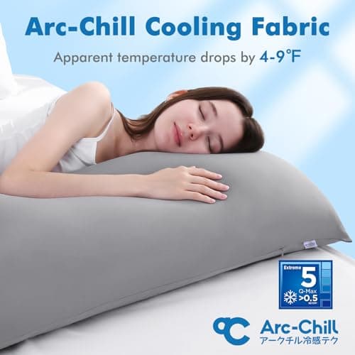 Avolare Cooling Body Pillow Cases 1 Pack,Arc-Chill 3.0 Cooling Body Pillow Cover for Hot Sleepers with Zipper(Q-Max>0.5), Soft Silky 20" x 54" Summer Long Pillow Cases for Hair and Skin- Grey - Thumbnail 2