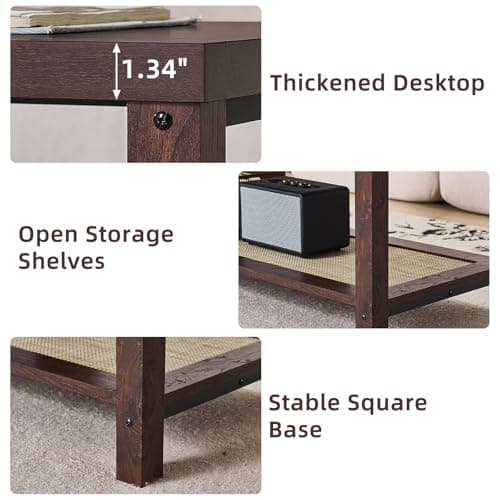Lerliuo Farmhouse Coffee Tables for Living Room, Walnut - Thumbnail 4