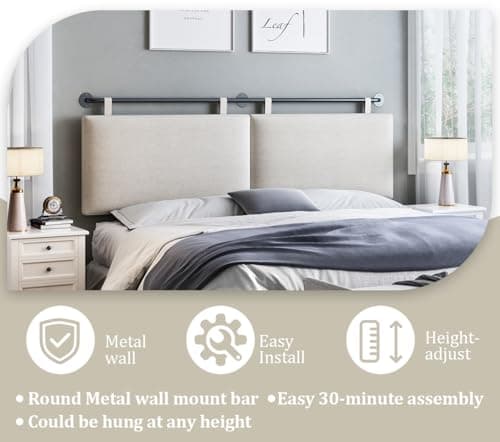 BSHOMGI Headboards Queen Size Bed Headboard Wall Mounted with Linen Upholstery Hanging Headboard for Bedroom, Beige - Thumbnail 3