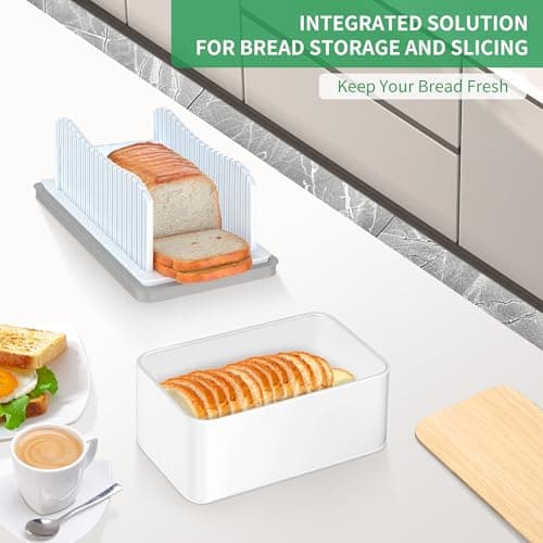 CAWIU Bread Slicer for Homemade with Box, Foldable Bread Cutter with Crumb Tray, Adjustable Width Bread Slicing Guide for Loafs, Sandwiches, Bagels, and Cakes - Thumbnail 2