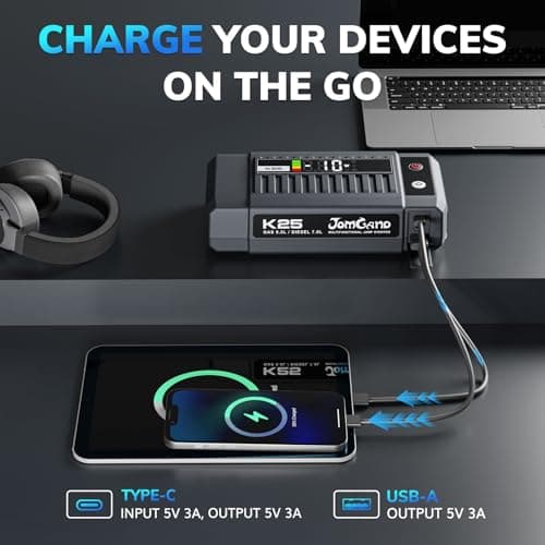 JOMGAND K25 Portable Jump Starter, 3750A 12V Car Battery Booster Pack for Upto 9.0L Gas or 7.0L Diesel Engines, Jump Box with Jumper Cable, USB/DC Charge, and 3 Mode Flashlight - Thumbnail 4