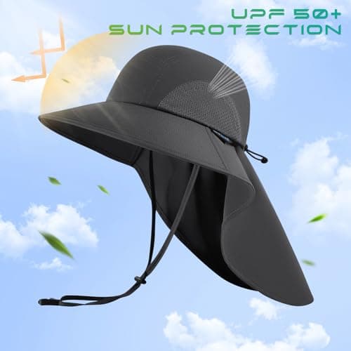 UVSAI UPF 50+ Foldable Sun Hats Wide Brim with Large Neck Flap for Men Women UV Protection Gardening Fishing Beach Hat Dark Grey - Thumbnail 4