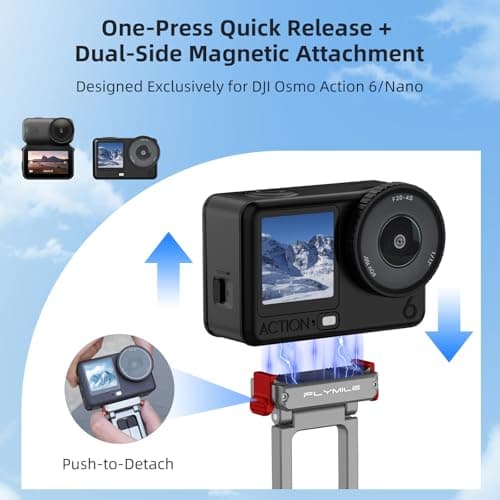 Flymile Action 6 Magnetic Quick Release Mini Tripod Stand, 180° Adjustable Aluminum Tripod Table Mount Desk Base for DJI Osmo Nano with 1/4" Screw Adapter, Arca & Foldable Hook Fits Travel Accessories - Thumbnail 2