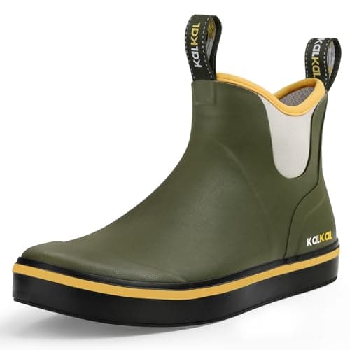 Kalkal Men's Deck Boots Anti-Slip Saltwater Fishing Rain Boots with Memory Foam, Waterproof Rubber Ankle Work Boots for Sailing (Lime Green, Size13) - Image 1