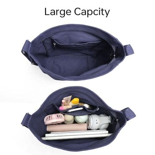 GEMIU Large Hobo Tote Bags Messenger Canvas Crossbody Bag for Women Ladies with Zipper and Muti-Pockets Blue - Thumbnail 6