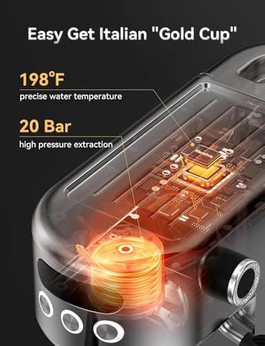 Neretva Espresso Machine 20 Bar, Super Compact Espresso Maker Stainless Steel Professional Coffee Machine Espresso with Power Steam & LED Display for Home Barista Latte and Cappuccino Maker-Silver - Thumbnail 2