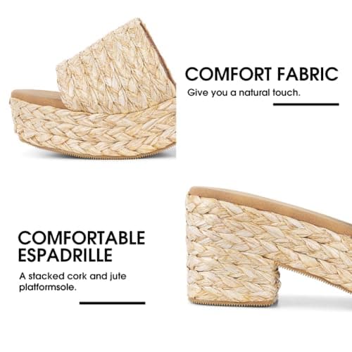 North Oak Women's Wedge Slides Sandals Espadrilles Platform Apricot Sandals Open Toe Fashion Summer Outdoor Beach Sandals Size 7 - Thumbnail 6