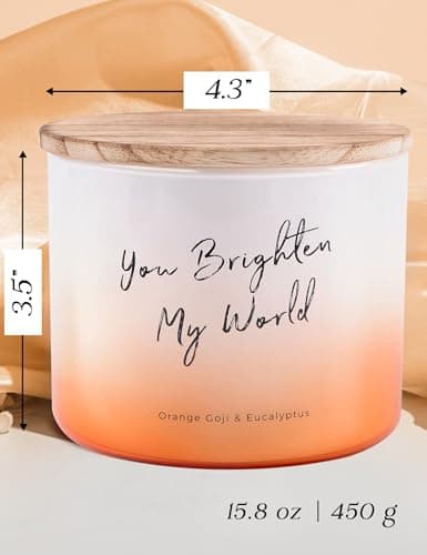 Orange Goji Eucalyptus 3-Wick Scented Soy Candle | 15.8 oz Large Aromatherapy Stress Relief Candle for Home | You Brighten My World Gift | Long Lasting Clean Burning - Thumbnail 4