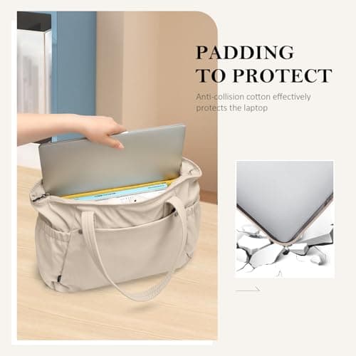 GOLF QUALITY Tote Bag for Women, Work Bags with Zipper Computer Laptop Handbag with Compartments for Travel, Daily,Fit 14Inch,Apricot - Thumbnail 4