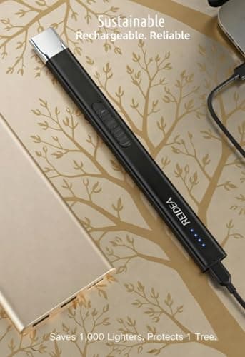 REIDEA Electric Lighter Gift for Candle Lovers, Windproof Flameless USB Rechargeable Arc Retractable Lighter with Safe Button and Power Indicator for Candle, BBQ and Fireworks, R1 Flat, Obsidian Black - Thumbnail 3