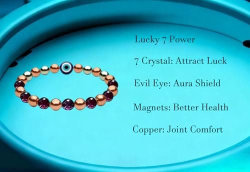 Drkao Unique Original Design Magnetic Therapy Bracelet for Women, Exclusive Lucky 7 Power Healing Crystals & Copper, Evil Eye Aura Shield, 4-Fold Protection Wellness Gift For Mother One Pack - Thumbnail 3